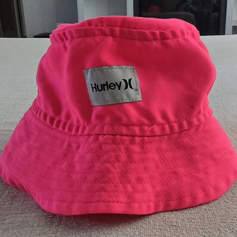 Infant Hurley Girls Pink Bucket Sun Hat Chin Strap Bright Pink Neon 18 Months